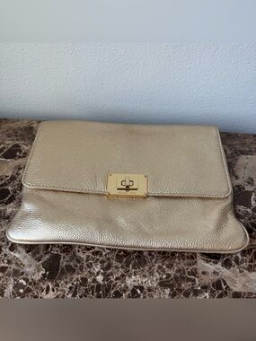 Michael Kors Metallic Gold Leather Turn-Lock Clutch